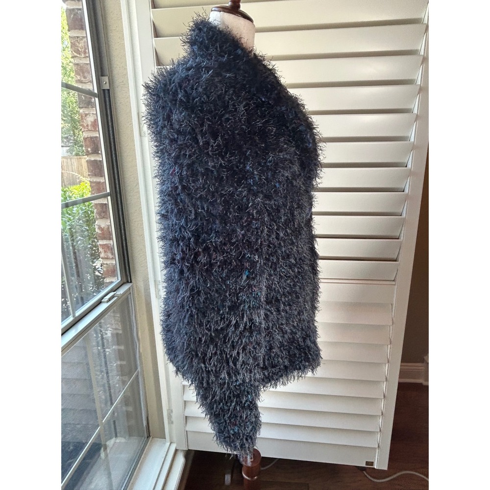 Handmade Shag Eyelash Mixed Yarn Cardigan Women L Multi Shimmer Jewel Button - Picture 7 of 10